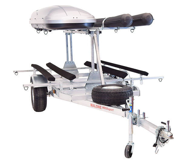 Malone MegaSport LowBed Trailer w/Tier, Spare, 2 sets Bunks, Cargo Box, 2 Rod Tubes