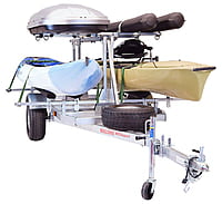 Malone MegaSport LowBed Trailer w/Tier, Spare, 2 sets Bunks, Cargo Box, 2 Rod Tubes