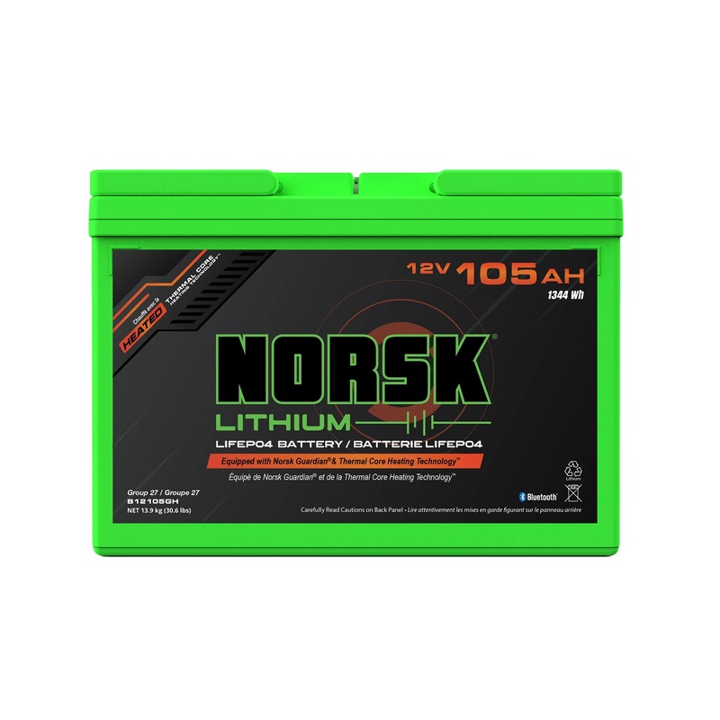 Norsk 12V 105Ah Heated LiFePO4 Lithium Deep Cycle Marine Battery